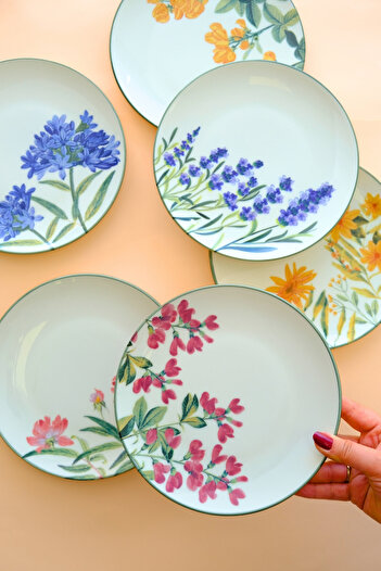 tabakevi TABAK EVİ Porselen New Flower Garden Pasta Tabağı 20cm 6 Kişilik 6 Parça TVL6PTPRS1115