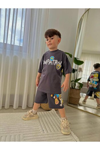 MİNİKO KİDS Boy's Paw Petroleum Modeled Printed Shorts Cotton Suit