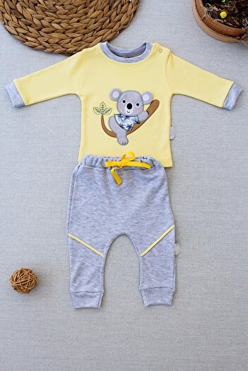 The LOG INVEST Baby Koala Embroidered Long Sleeve Sweat Set of 2 Baby Girl and Boy Yellow