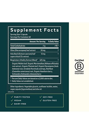 GAIA HERBS Mighty Lungs - Lung Support with Mullein, Plantain, Schisandra, Elecampane - 60 Vegan Capsules