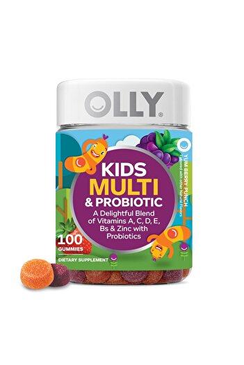 OLLY Kids Multivitamin & Probiotic Gummy, Digestive Support, Vitamins A, D, C, E, B, Zinc, Berry, 100ct