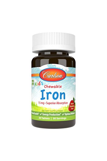 Carlson Kid's Chewable Iron, 15 mg, Superior Absorption, Blood Health, Strawberry Flavor, 30 Tablets