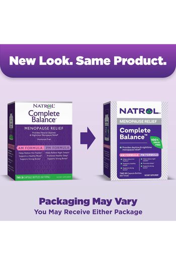 Natrol Complete Balance Menopause Relief, A.M./P.M. Supplement for Women, 60 Capsules, 30-Day Supply