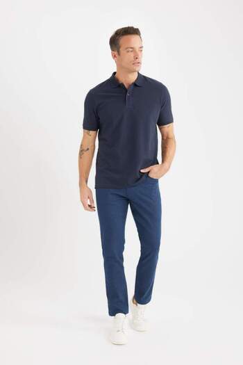 DeFacto 100% Cotton Regular Fit Polo Neck Short Sleeve Basic Plain Pique Fabric T-Shirt C1293Ax25Sp