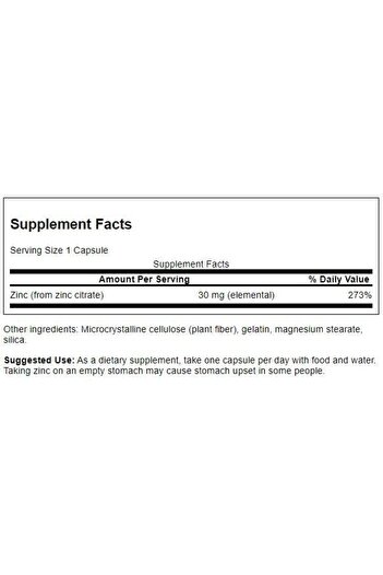 SWANSON Zinc (Citrate) 30 Milligrams 60 Capsules