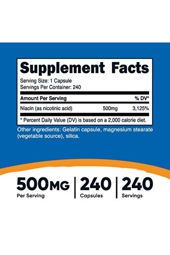 Nutricost Niacin (Vitamin B3) 500mg, 240 Capsules - with Flushing, Non-GMO, Gluten Free