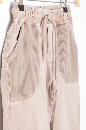 Cansın Mini Beige Pocket Woven Detailed Elastic Waist Boy's Linen Trousers 20417
