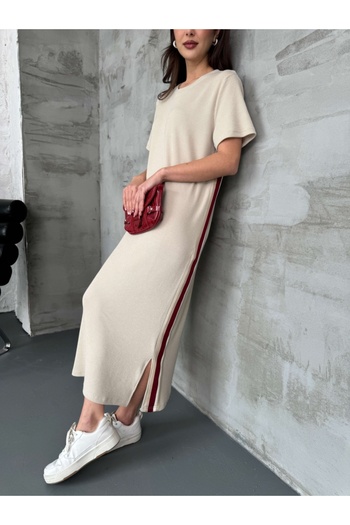 Elif Özbey Butik Φόρεμα με σχισμή με πέτρινη πλάγια ρίγα