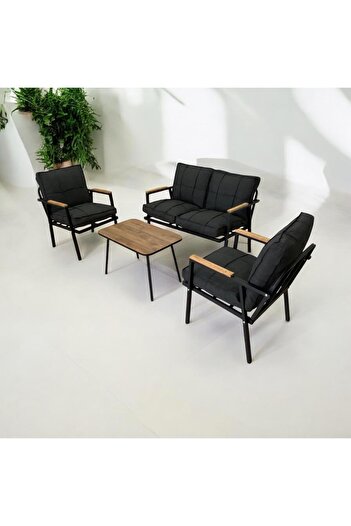 Dekoroom's Zen 2 1 1 Pofuduk Balkon Takımı, Bahçe Mobilyası, Çay Seti, Kafe, Koltuk Takımı Orta Gri