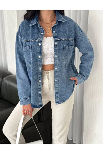 Noa Noa Rivet Detailed Double Pocket Denim Jacket