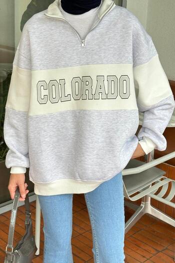 lamelif Φούτερ με τρεις κλωστές με στάμπα Colorado σε γκρι χρώμα