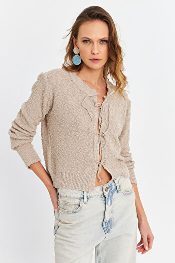 Cool & Sexy Women's Stone Drawstring Knitwear Cardigan Yv323