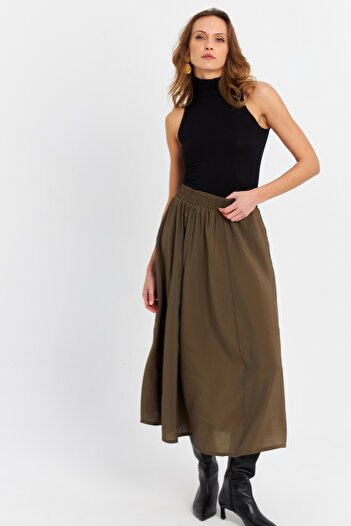 Cool & Modest Women's Khaki Pocket Midi Skirt Msh20194