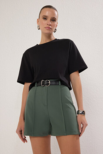 Trendyol Collection Green Ribbed Detailed Woven Shorts Twoss23Sr00079