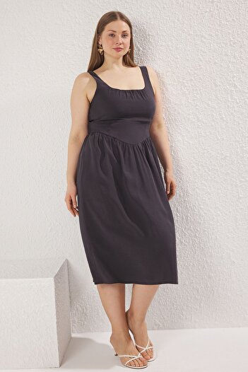 Trendyol Curve Anthracite Shally Woven Plus Size Dress