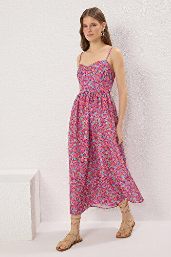 Trendyol Collection Ροζ Floral Maxi Υφαντό Φόρεμα TWOSS24EL00700