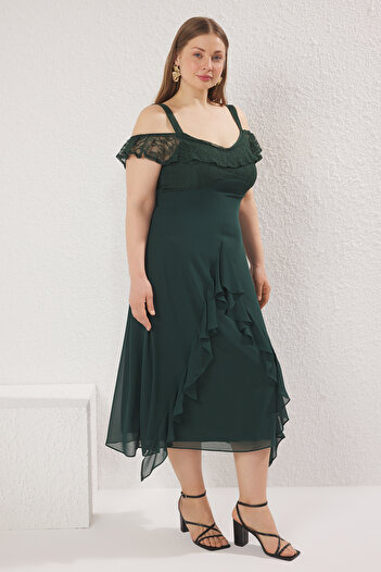 Trendyol Curve Emerald Green Chiffon Woven Plus Size Dress
