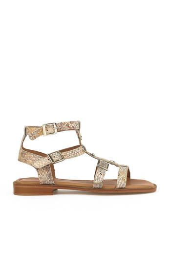 Ziya Beige-Snake Motif Women's Genuine Leather Sandals 1511047 Z16222