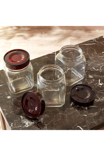 erorex Atlanta 3-Piece Cerise Glass Jar Set - 1.2 L