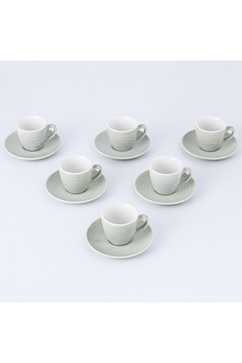 sharpdo 12-Piece Kiln Variable Glaze Process Round Linear Ceramic 100 ml Cup And Saucer
