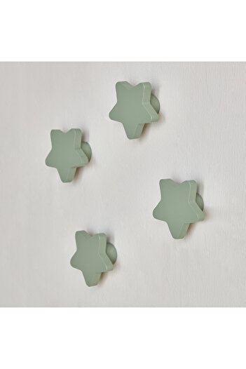 erorex Star Shaped 4-Piece Wooden Wall Hook Set - 6x3x6 cm