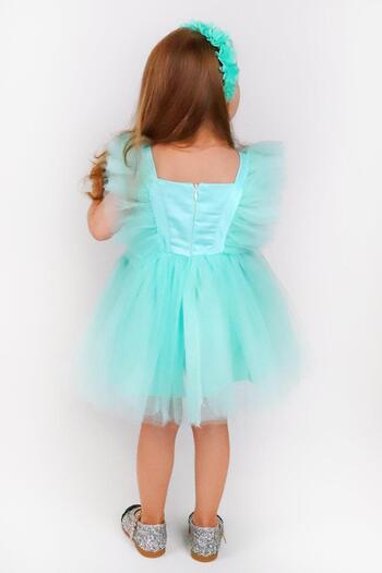 Le Mabelle Mint Girls' Dress with Tulle Shoulders - Caroline