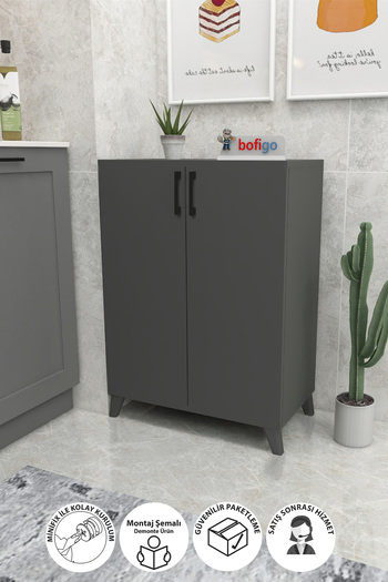 Bofigo Bofigo 4 Shelves 2 Door Shoe Cabinet Multipurpose Storage Cabinet Ceren Anthracite