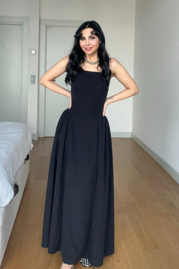 Seda Yalçın Atelier Black Strap Square Neck Paris Dress