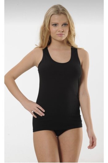 Hmd 2003 3-Piece 100% Cotton Thick Strap Ribbed Women's Undershirt - Black