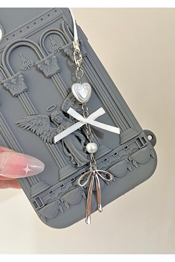 bohemian takı tasarim Dozy Phone Charm Phone Lanyard with White Bow