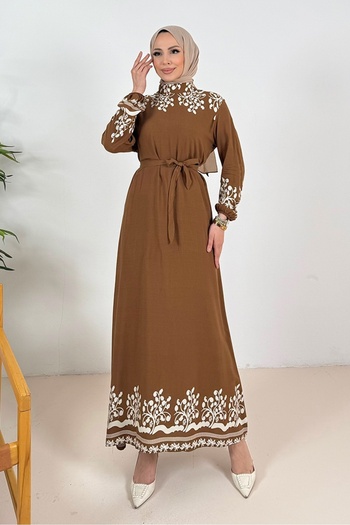 Bestenur Delar Viscose Dress 1349 - Brown Color