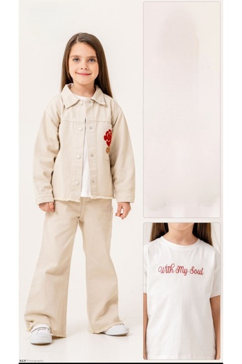 Uğur bebe Girl's 3 Piece Canvas Jacket & Sweatshirt & Pants Set