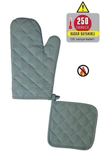 Home Oven Mitts and Pot Holders Set - (1 Mitt - 1 Pot Holder) - Fireproof and Heat Resistant