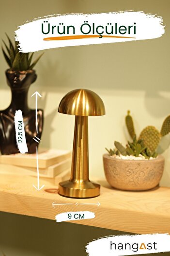 HANGAST Hl-009g Dekoratif Metal Gold Mantar Kablosuz Masa Lambası Ledli 5v 3 Renk Işık Usb Şarjlı