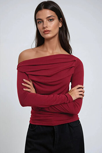 Hiccup Asymmetric Collar Drape Detailed Knitted Top