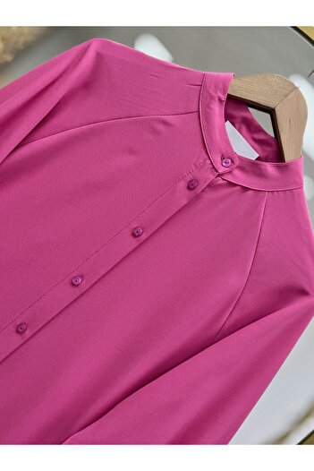 Ebrar Store Fuchsia Linda Tunic - Selçil Sleeves Ribbed, El1176