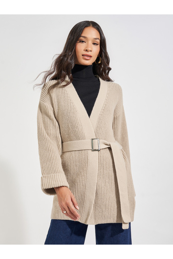 Styli Regular Fit Longline Belted Knit Cardigan