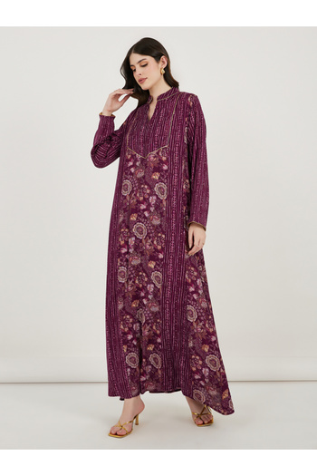 Maxim Creation By Styli Floral Print Collared Kaftan