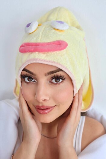 TAKIŞTIR Yellow Color Monster Figured Hair Towel / Cap with Elastic