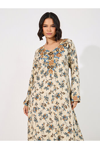 Maxim Creation By Styli Floral Print Rayon Mukhawar Jalabiya with Handwork
