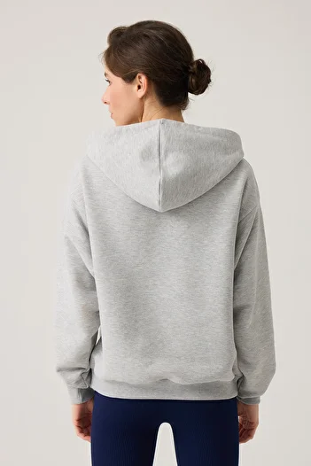 Los Ojos Wide Cut Gray Melange Hooded Sweatshirt