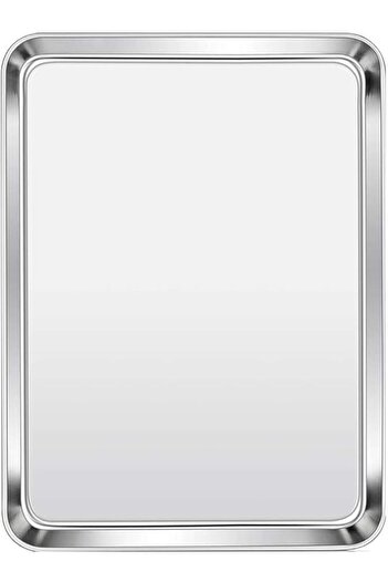 RAJ STAINLESS STEEL RECTANGLE BEADED SERVING TRAY DESSERT PLATTER 29.5X19 CM SILVER SST004