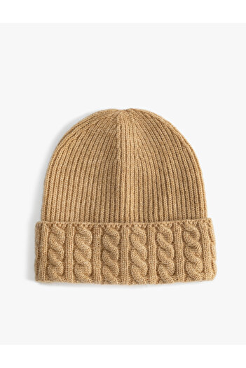 Koton Koton X Sima Tarkan - Knitted Beanie with Texture and Fold Detail