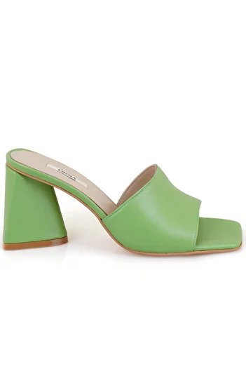 Desa Women's Green Thick Heeled Leather Slippers