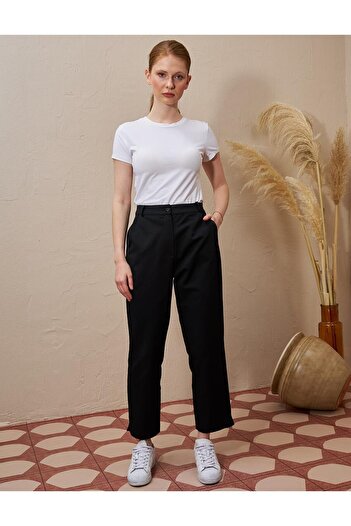 Kayra Carrot Cut Trousers with Slits Black
