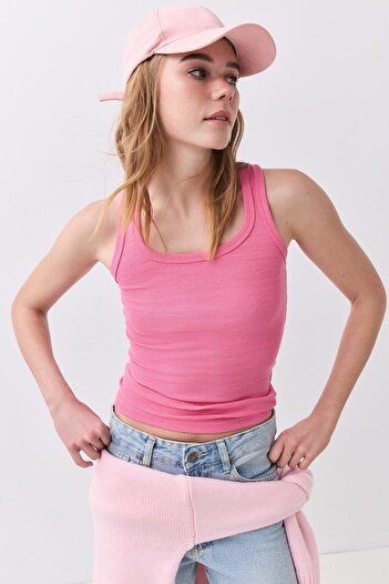 Trendiz Women's Ribbed Look Thick Strap Undershirt Pink 9012