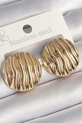 SeyCey.co Brass Gold Color Embroidered Circle Plate Model Women's Earrings