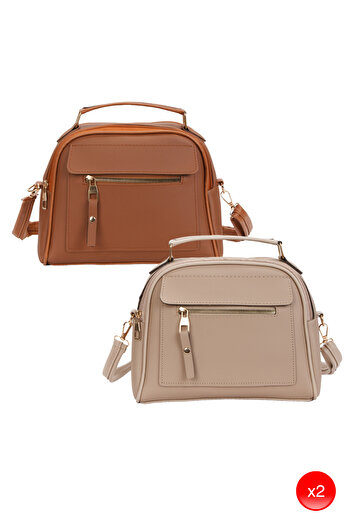 Adelina Bags Women's Daily Cross Strap Tan and Mink Hand and Shoulder Bag 2 Pieces