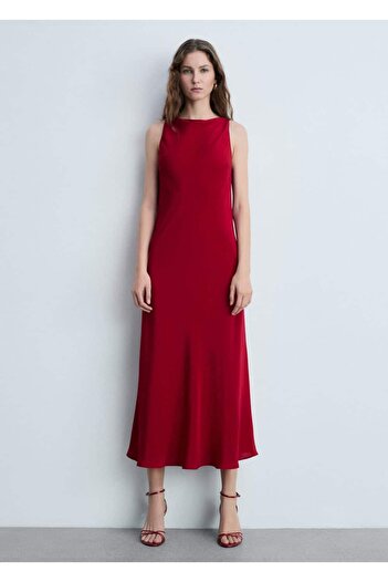 MANGO Woman Midi Length Satin Dress