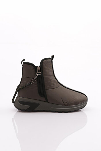 DGN 685-1 Women's Khaki Boots - Thick Sole, Zipper Detail and Silver Stones